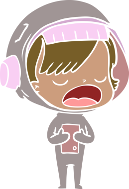 Düz renkli çizgi film astronot kadın bir insan tarafından çizilmiş.