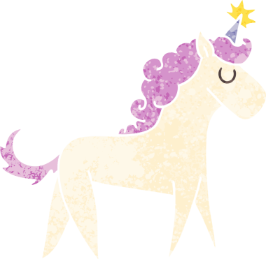 Retro illüstrasyon tarzı, bir insan tarafından çizilmiş tek boynuzlu at.