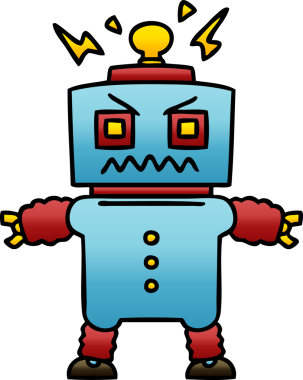 bir insan tarafından çizilmiş gölgelenmiş garip çizgi film robotu