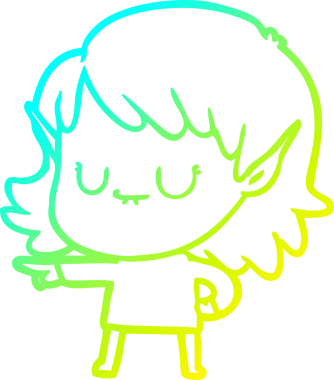 Bir insan tarafından çizilmiş mutlu bir elf kızı çizimi.