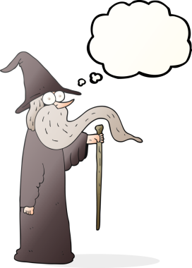 Bir insan tarafından çizilmiş serbest çizim balon karikatür sihirbazı