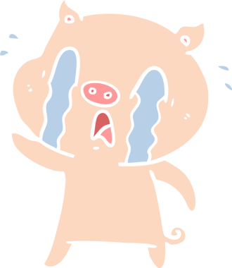 Ağlayan domuz düz renkli çizgi film bir insan tarafından çizildi.