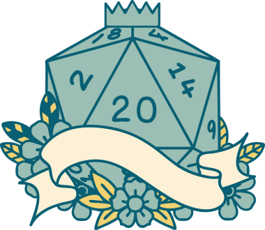 Retro Dövme Biçimi Doğal 20 D20 zar bir insan tarafından çizildi