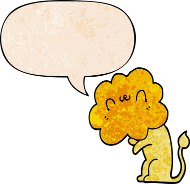 Konuşma baloncuğu olan çizgi film aslanı insan tarafından çizilmiş eski doku.