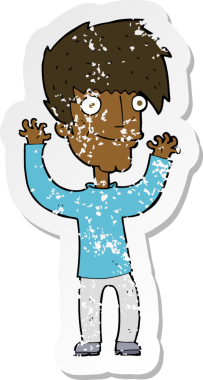 Bir insan tarafından çekilen kollarını sallayan bir çizgi film karakterinin gerilimli çıkartması.