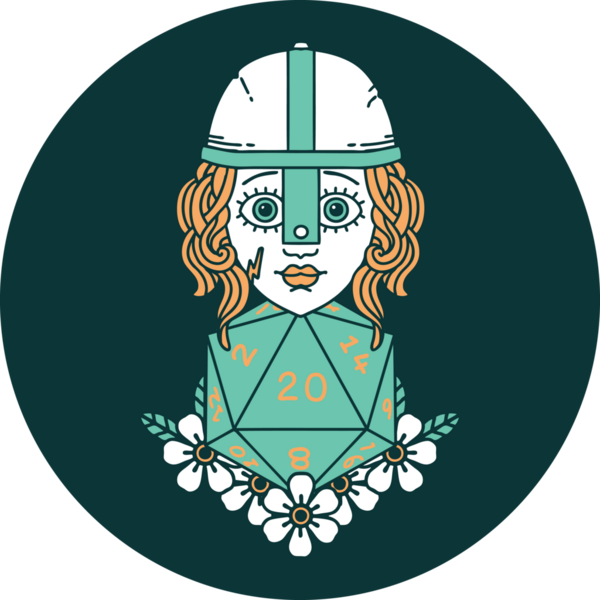 Bir insan tarafından çizilmiş 20 D20 zarlı insan dövüşçüsü simgesi