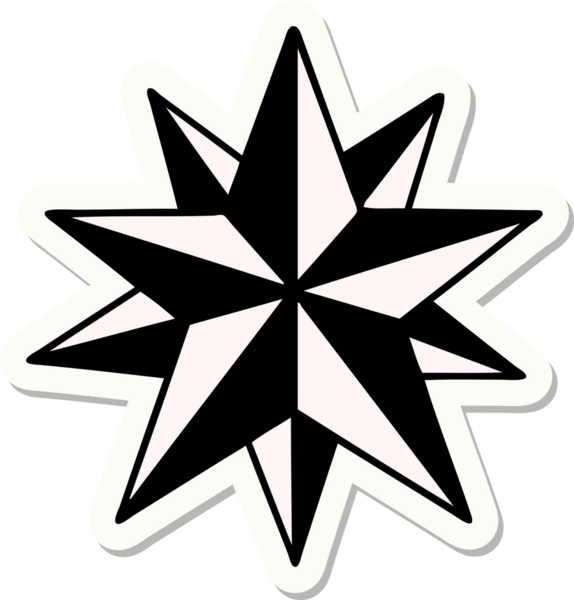 Bir insan tarafından çizilmiş geleneksel bir yıldız stiliyle dövme çıkartması.