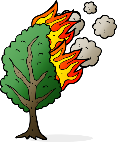 Bir insan tarafından çizilmiş çizgi film yanan ağaç.