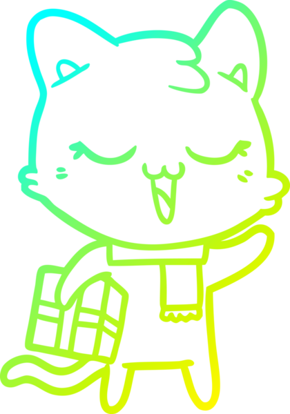 Bir insan tarafından çizilen çizgi film kedisinin soğuk gradyan çizgisi.