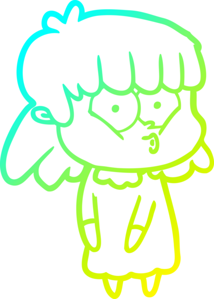 Bir insan tarafından çizilen ıslık çalan bir kızın soğuk gradyan çizgisi.