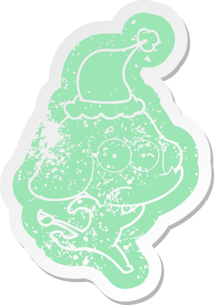 Bir insan tarafından çizilmiş Noel Baba şapkasıyla kaçan güvenilmez bir filin garip karikatür çıkartması.