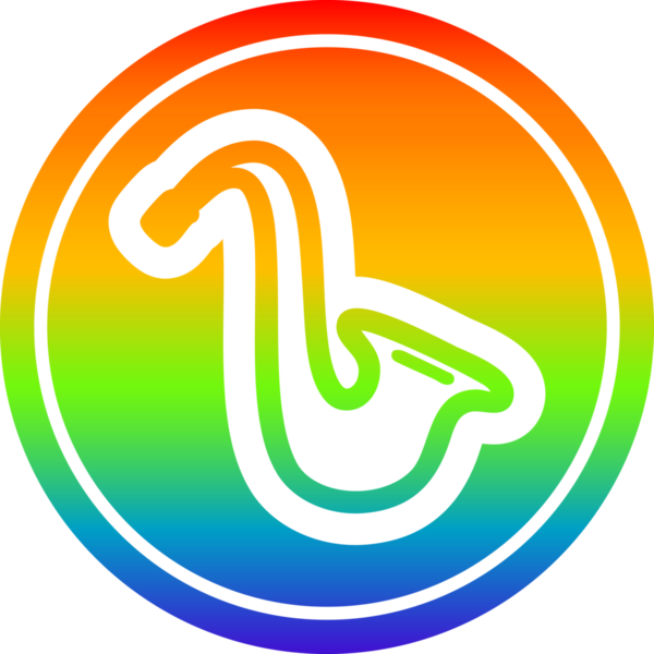 müzik enstrümanı saksafon dairesel ikonu gökkuşağı gradyan bir insan tarafından çizilmiş