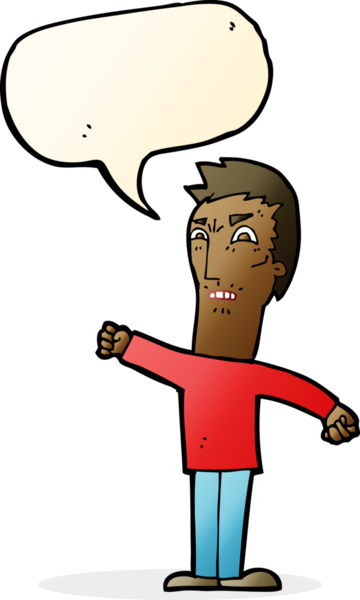 Bir insan tarafından çizilmiş konuşma baloncuğuyla rahatsız bir adam.