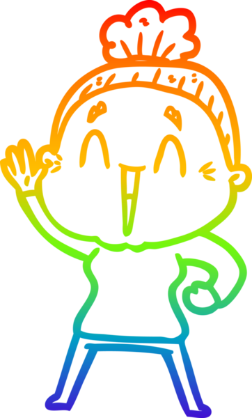 Gökkuşağı gradyan çizgi çizimi Bir insan tarafından çizilmiş mutlu yaşlı kadın