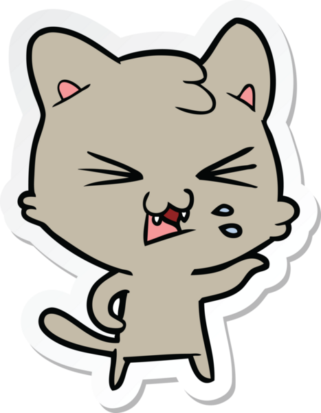 Bir insan tarafından çizilmiş, tıslayan bir kedinin çıkartması.