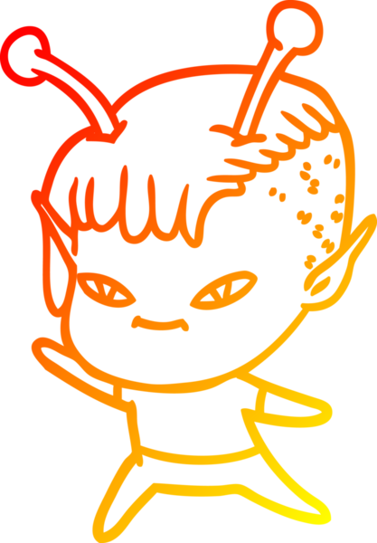 Bir insan tarafından çizilmiş sevimli bir uzaylı kız çizgi çizimi.