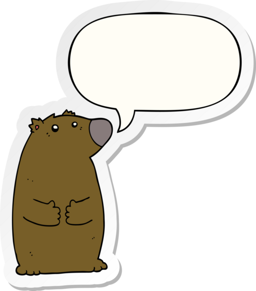 Bir insan tarafından çizilmiş baloncuk çıkartmalı çizgi film ayısı.