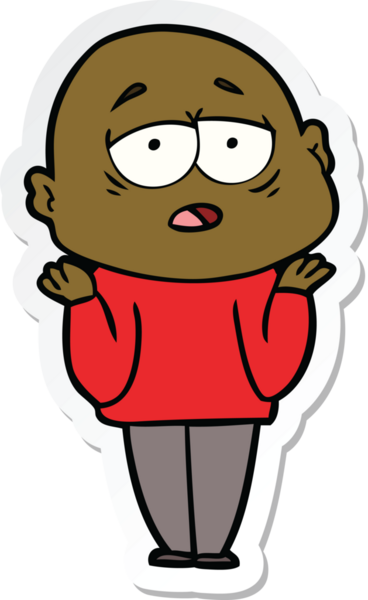 Bir insan tarafından çizilmiş, yorgun, kel bir adamın çıkartması.