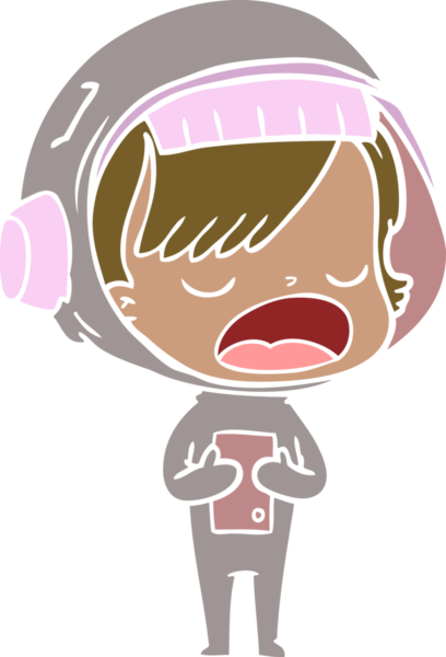 Düz renkli çizgi film astronot kadın bir insan tarafından çizilmiş.