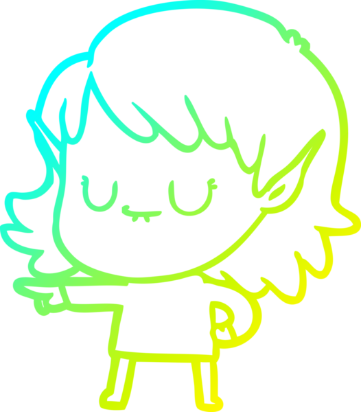 Bir insan tarafından çizilmiş mutlu bir elf kızı çizimi.