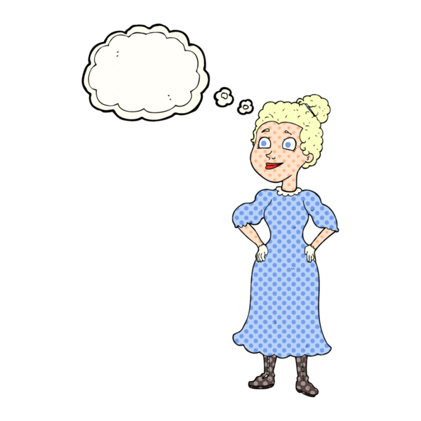 Serbest çizim düşünce balonu karikatürü Viktoryan kadın bir insan tarafından çizilmiş.