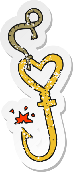 Bir insan tarafından çizilmiş aşk kalp balık kancasının gerilmiş yapıştırması.