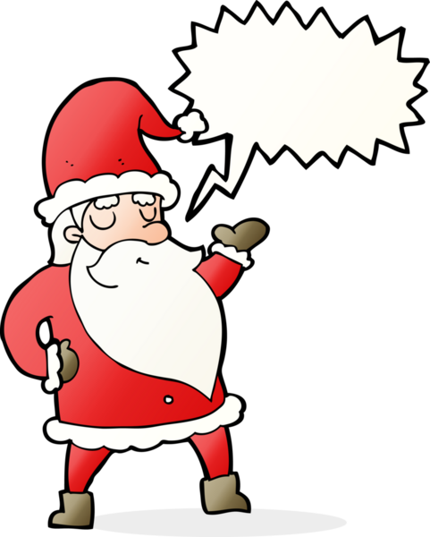 Bir insan tarafından çizilmiş konuşma balonlu Noel Baba çizgi filmi.