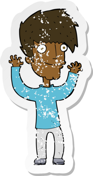 Bir insan tarafından çekilen kollarını sallayan bir çizgi film karakterinin gerilimli çıkartması.