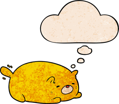 Bir insan tarafından çizilmiş grunge desenli düşünce baloncuklu çizgi film kedisi.