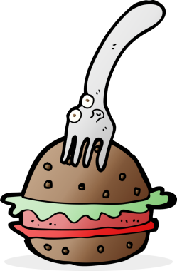 Bir insan tarafından çizilmiş çatal ve hamburger.