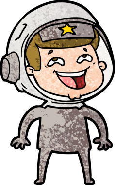 Bir insan tarafından çizilmiş gülen astronot çizgi filmi.