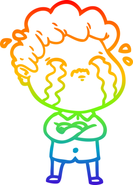 Gökkuşağı gradyan çizimi bir insan tarafından çizilmiş ağlayan bir karikatür adamı çiziyor.