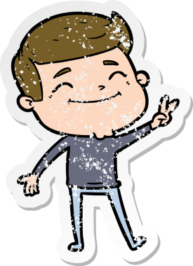 Bir insan tarafından çizilmiş mutlu bir çizgi film karakterinin sıkıntılı çıkartması.