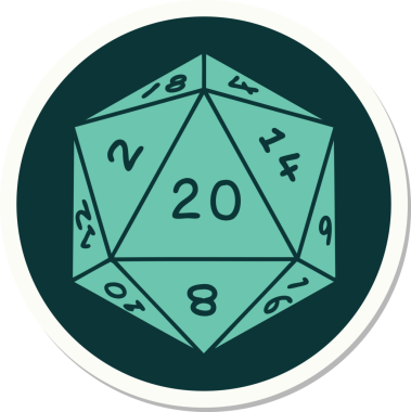 Bir insan tarafından çizilmiş d20 zarının geleneksel stiliyle dövme etiketi