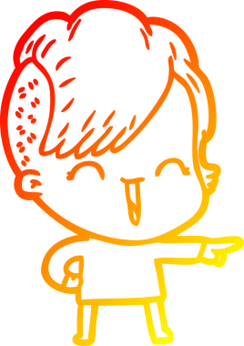 Bir insan tarafından çizilen mutlu bir hipster kızın çizgi çizimi.