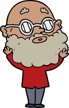 Bir insan tarafından çizilmiş sakallı ve gözlüklü meraklı bir adam.