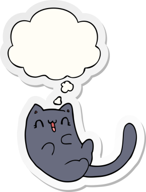 Düşünce baloncuklu çizgi film kedisi insan tarafından çizilmiş bir çıkartma.