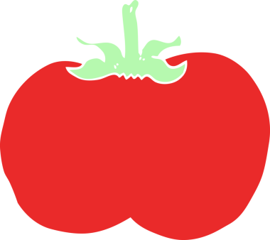 Bir insan tarafından çizilmiş düz renkli çizgi film domatesi