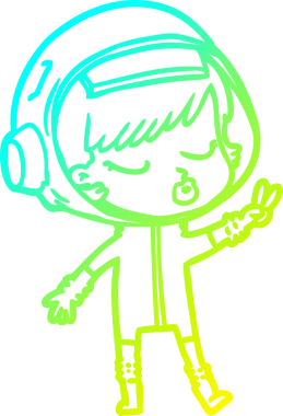 Bir çizgi film karakteri çizen soğuk gradyan bir insan tarafından çizilmiş güzel astronot kız.