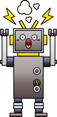 Arızalı bir robotun insan tarafından çizilmiş gölgeli karikatürü