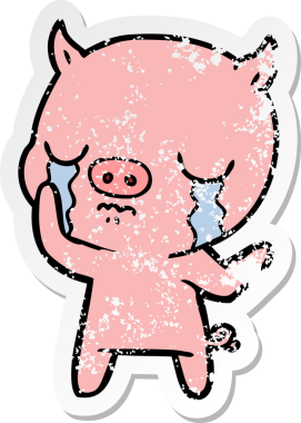 Bir insan tarafından çizilmiş ağlayan bir domuzun sıkıntılı çıkartması.