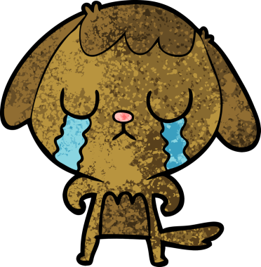 Bir insan tarafından çizilmiş şirin bir çizgi film köpeği ağlıyor.