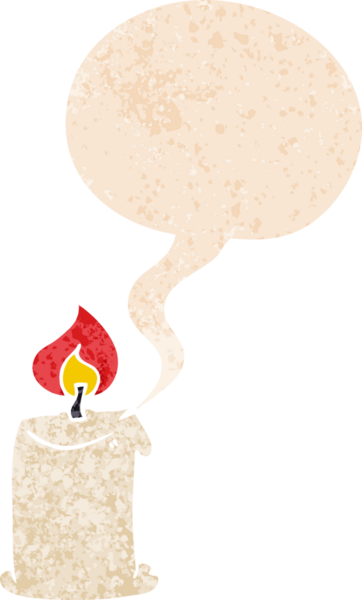 Konuşma baloncuğu olan çizgi film mumu bir insan tarafından çizilmiş dertli retro desenli.