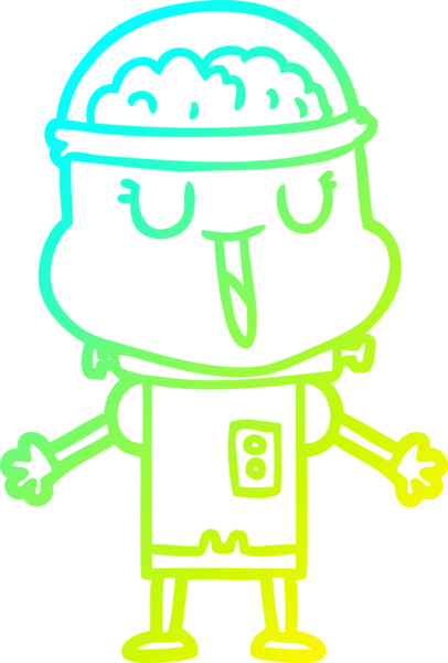 Bir insan tarafından çizilmiş mutlu çizgi film robotu çizimi.