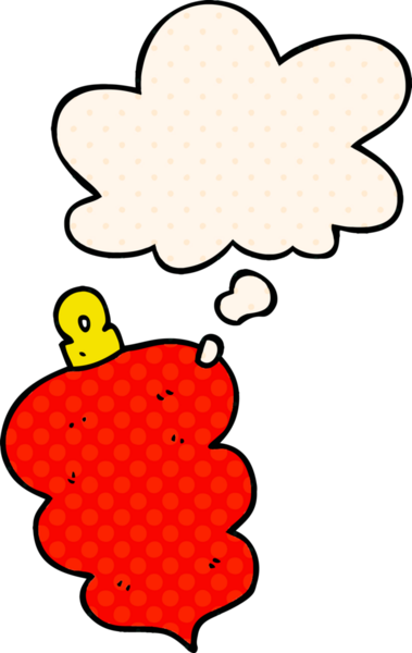 Çizgi roman tarzında bir insan tarafından çizilmiş düşünce baloncuğuyla süslenmiş bir karikatür.