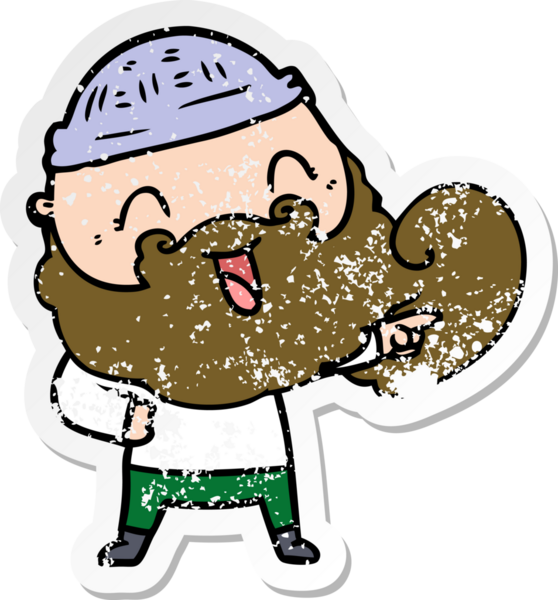 Bir insan tarafından çizilmiş sakallı ve kış şapkalı mutlu bir adamın sıkıntılı çıkartması.