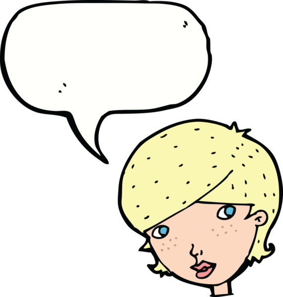 Bir insan tarafından çizilmiş konuşma balonu olan karikatür dostu bir kadın.