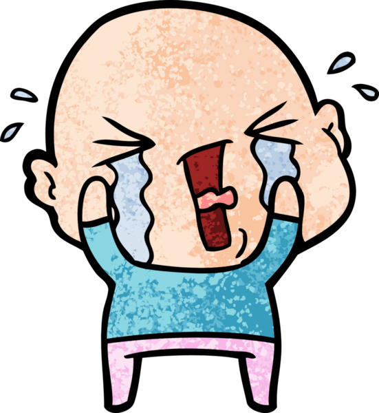 Bir insan tarafından çizilmiş ağlayan kel bir adam.