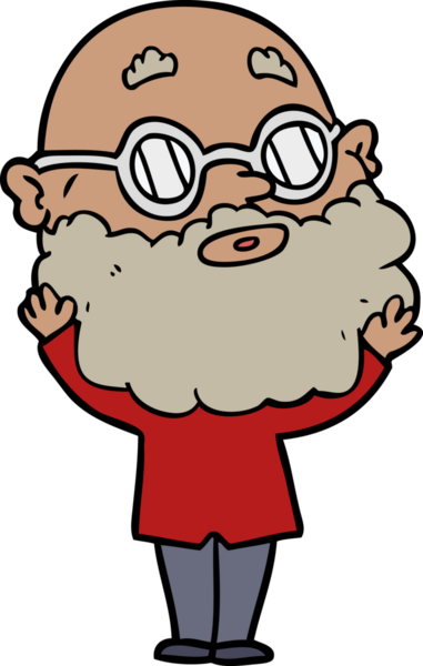 Bir insan tarafından çizilmiş sakallı ve gözlüklü meraklı bir adam.