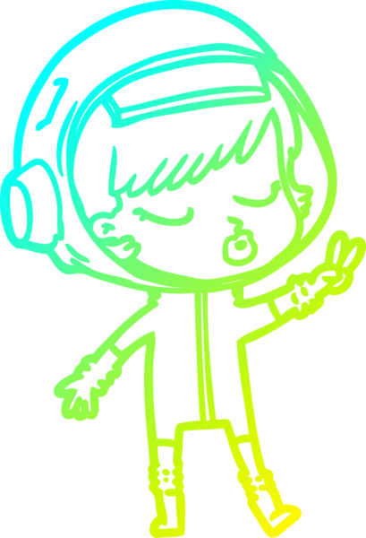 Bir çizgi film karakteri çizen soğuk gradyan bir insan tarafından çizilmiş güzel astronot kız.